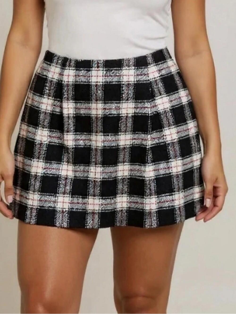 Grunge NWT Forever 21 Wool Blend Plaid Schoolgirl Mini Skirt Black White Red XS